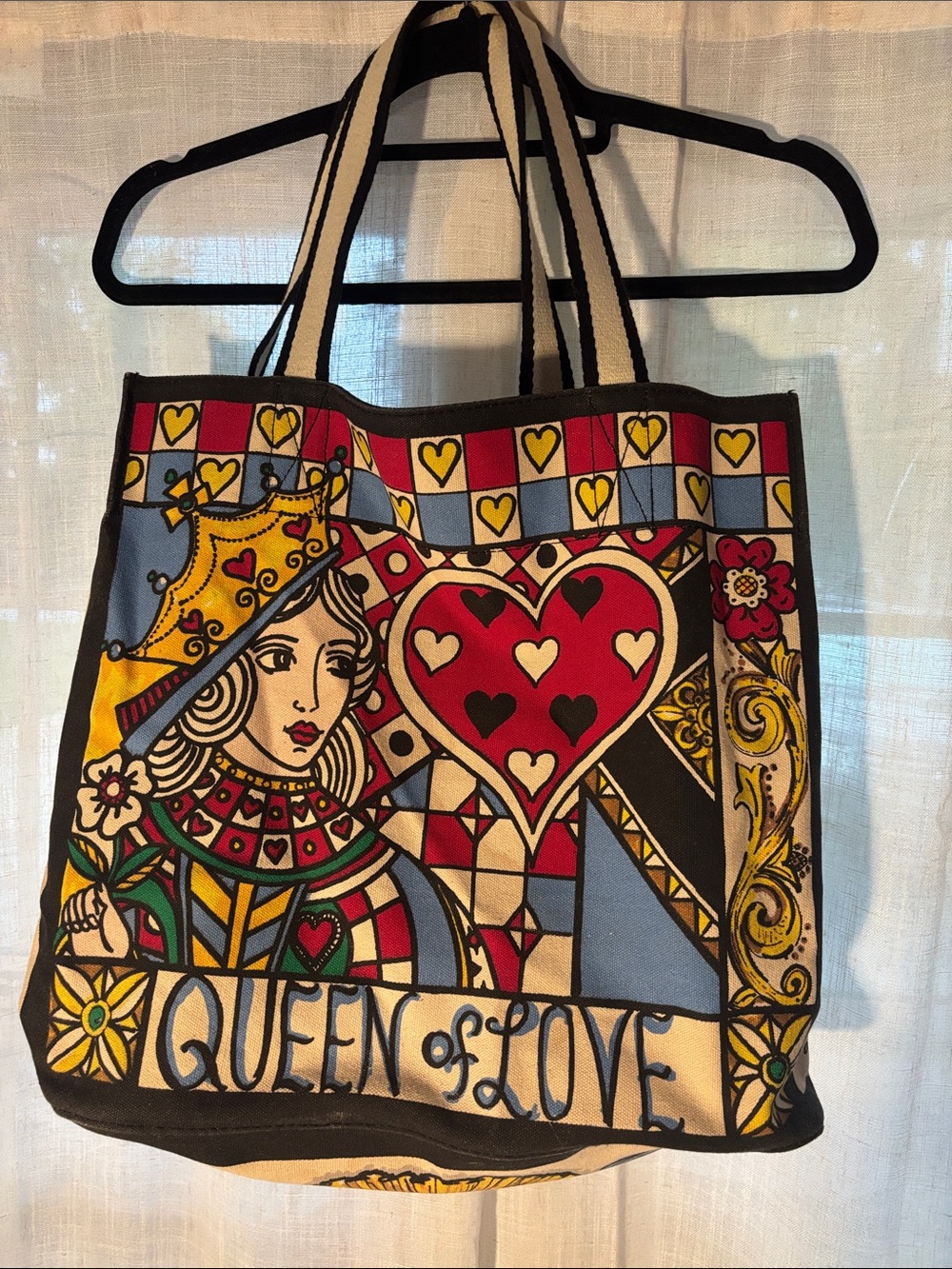 Brighton Queen of Love Canvas Tote - Red, Yellow, Blue, Black